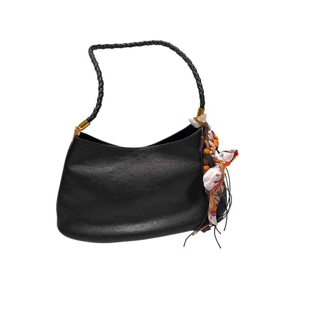 Women's Shoulder Bag in Black w Beaded Scarf Charm - New with Tags